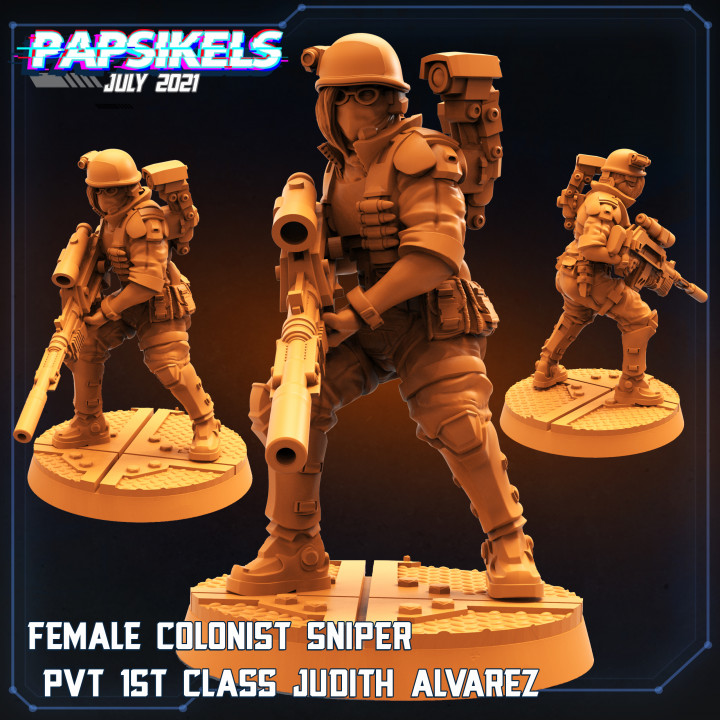 FEMALE COLONIST SNIPER PVT 1ST CLASS JUDITH ALVAREZ resinarmies.com papsikels 3dprint