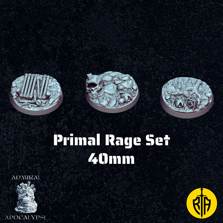Primal Rage Set - X3 40mm Admiral_Apocalipse_bases_resinarmies.com_3dprinted_miniatures_store_resin_mini