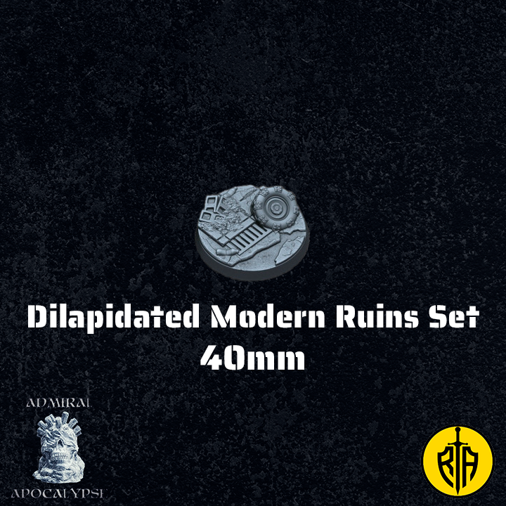 Dilapidated Modern Ruins Set - 40mm baseAdmiral_Apocalipse_bases_resinarmies.com_3dprinted_miniatures_store_resin_mini