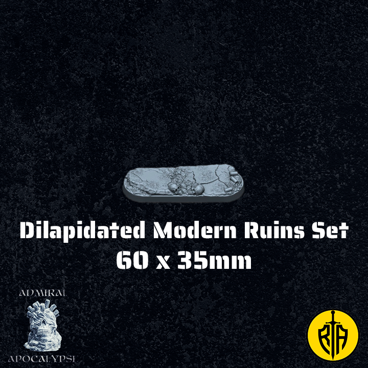 Dilapidated Modern Ruins Set - 60x35mm Admiral_Apocalipse_bases_resinarmies.com_3dprinted_miniatures_store_resin_minibase